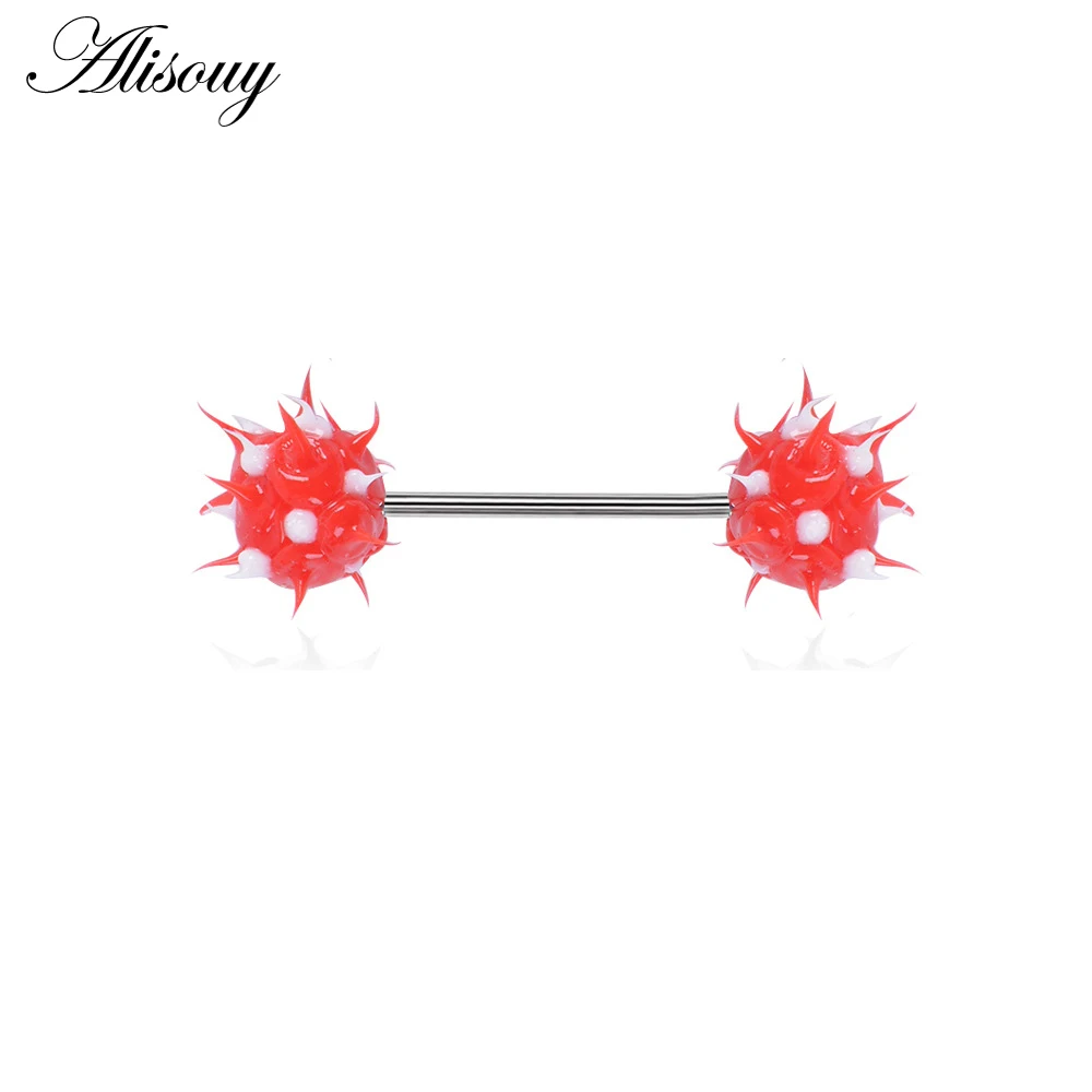 Red-White Alisouy, 1 шт., силиконовый шарик, нержавеющая сталь, штанга для языка, кольца для сосков, штанга, женские сексуальные серьги для пирсинга, модные украшения для тела - Окраска металла: Red-White
