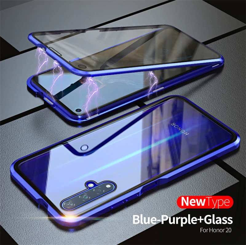 Двухсторонний чехол из закаленного стекла 360 для huawei Honor 20 Pro, магнитный металлический корпус, стеклянная крышка Honor20 Pro, чехол s On