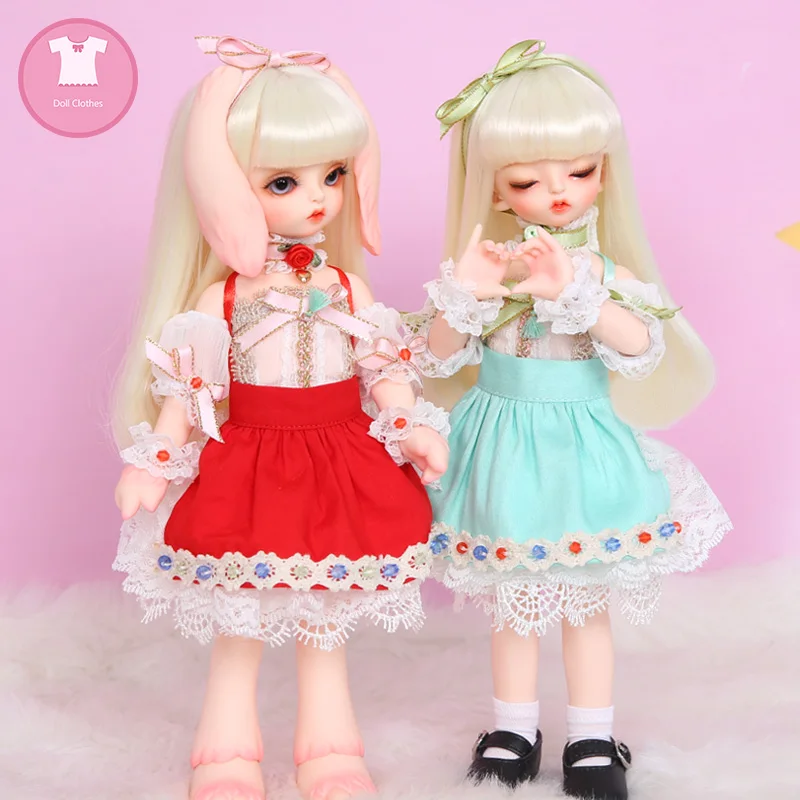 BJD SD Кукла Одежда 1/6 кружевное платье красный и зеленый Кружевной Фартук для Vloks