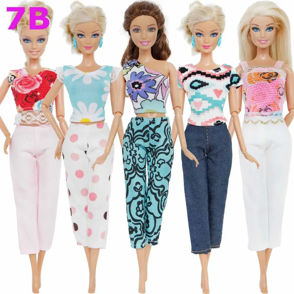 NO DOLL 7B Мода смешанный стиль наряды Красочные Свадебное Платье футболка брюки DIY Аксессуары Одежда для куклы Барби Детские игрушки - Цвет: NO DOLL 7B