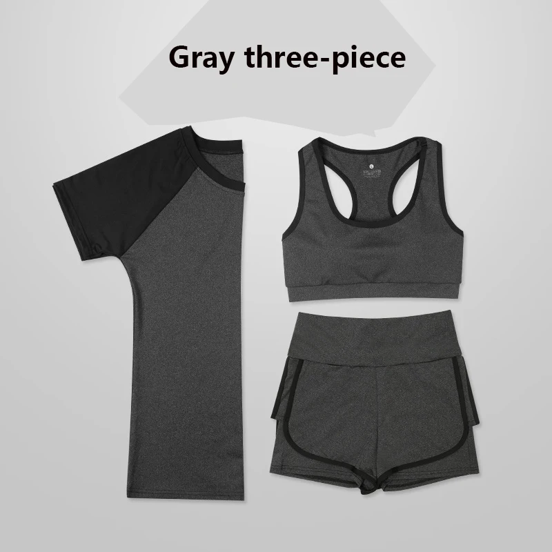 Gray three-piece Спортивный костюм из двух предметов, свободная летняя одежда для фитнеса и йоги, спортивный костюм для женщин - Цвет: Gray three-piece
