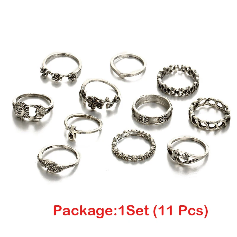 Женское Винтажное кольцо-миди набор колец золотого и серебряного цвета в стиле