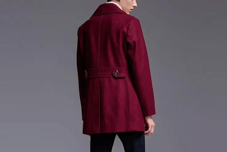 Мужская шерстяная куртка с отложным воротником винно красного цвета|wool coat male|wool