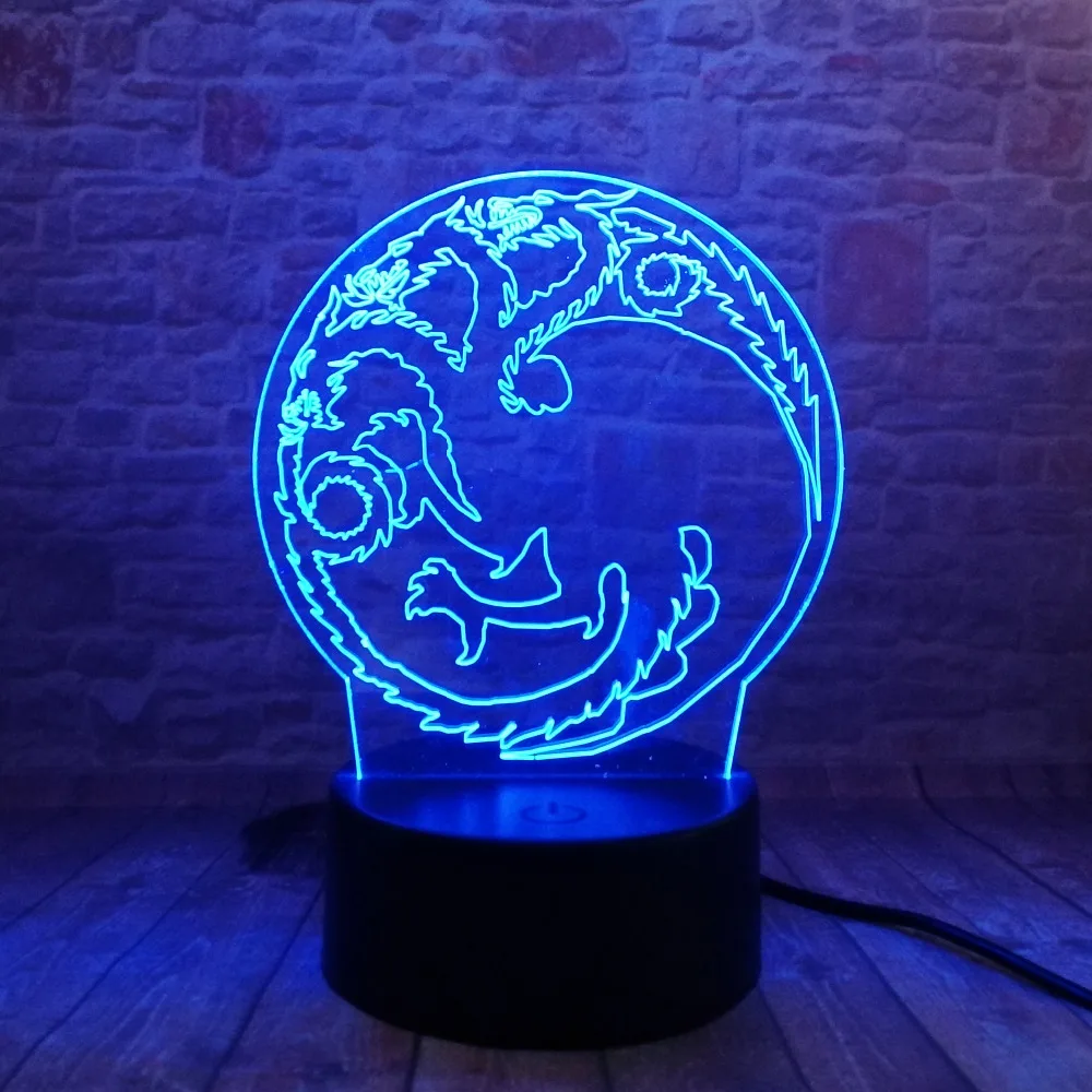 Luminaria новинка 3D Круглый дракон тотем 7 цветов затемненный ночник домашний декор