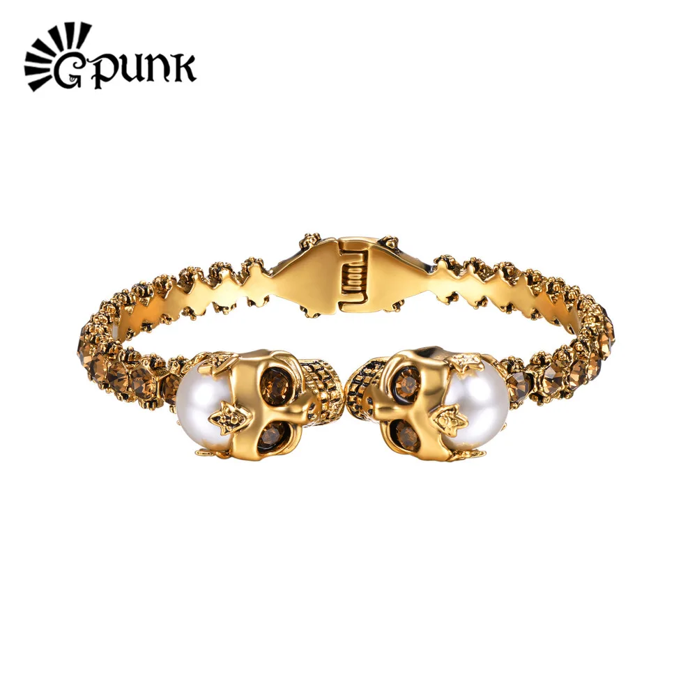 Череп манжеты Браслет Античное золото/с серебряным покрытием ювелирные изделия