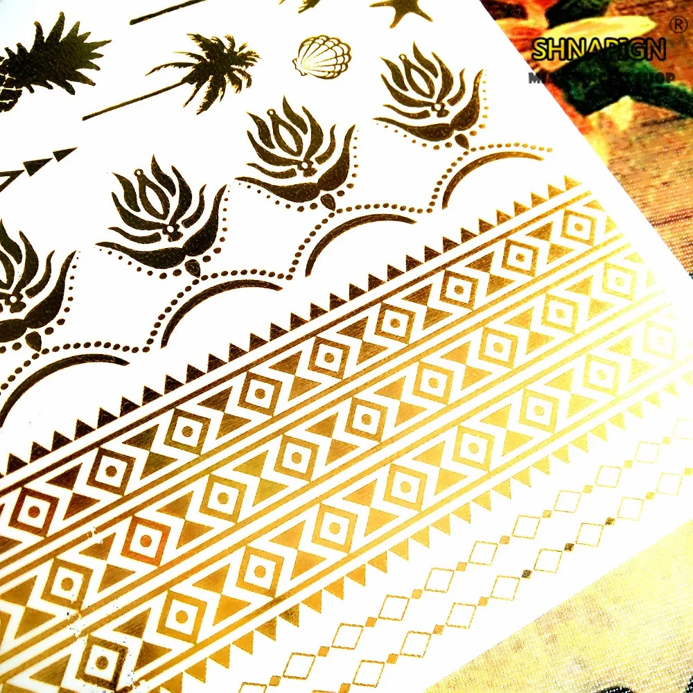 Большой Золотой кокосовое дерево ананас временная татуировка боди арт вспышка