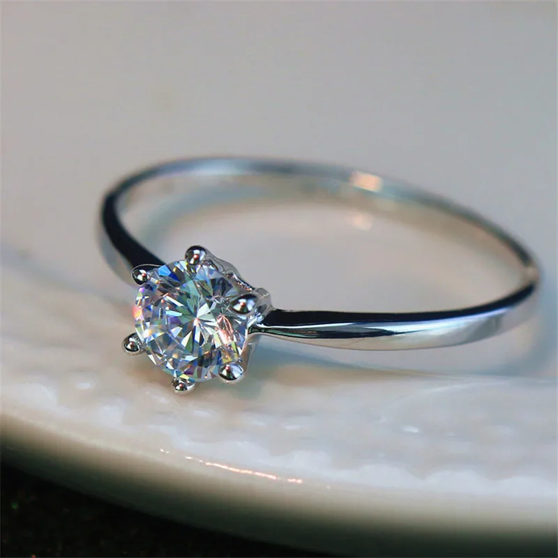 1,0 Ct искусственный камень серебро 925 Обручальное кольцо для женщин простой классический дизайн Настоящее серебро 925 Свадебные украшения подарки