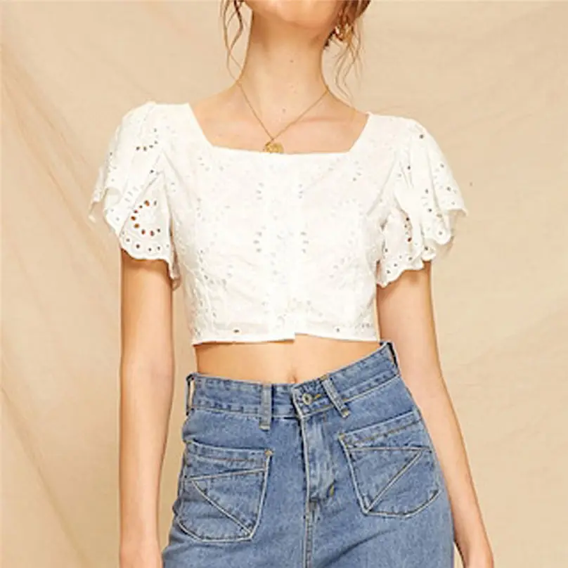 Модные женские летние топы 2019 привлекательный ажурный хлопковый льняной