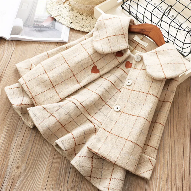 2pcs Детская зимняя одежда; комплекты одежды для девочек; детское шерстяное пальто с длинными рукавами+ платье; 2 предмета; Детские костюмы в клетку для девочек - Цвет: 2pcs