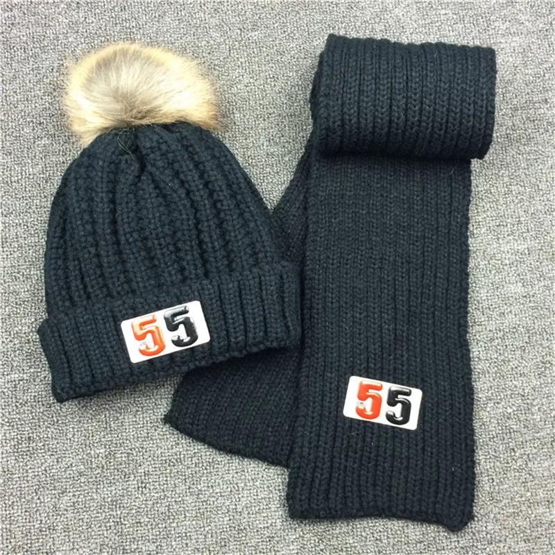 Yyun Дети Твердые Цвет ребра вязаный шарф шляпа набор девочек мех Pom Beanie с номера 2