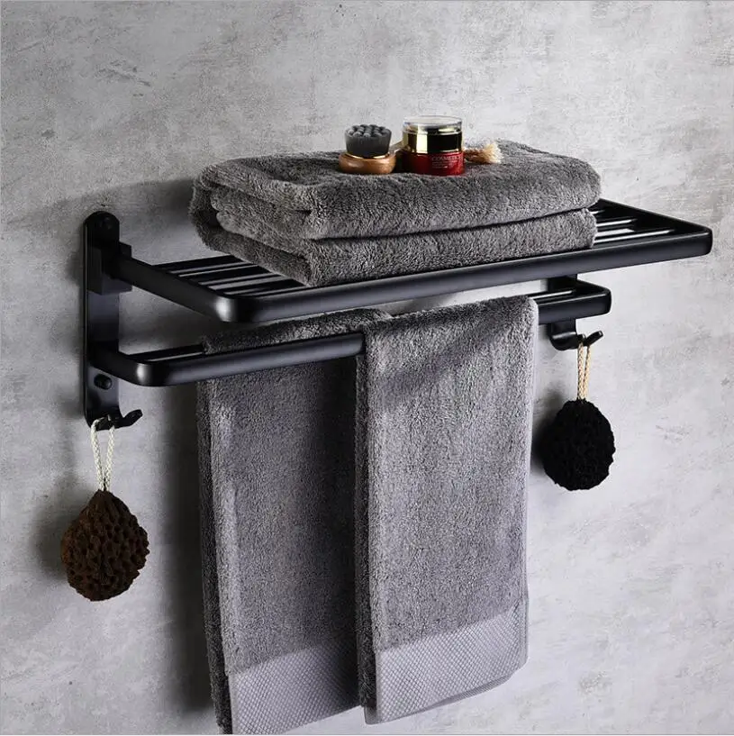 Rack Black Oil Brushed Foldable Fixed Bath Towel Holder Bath
