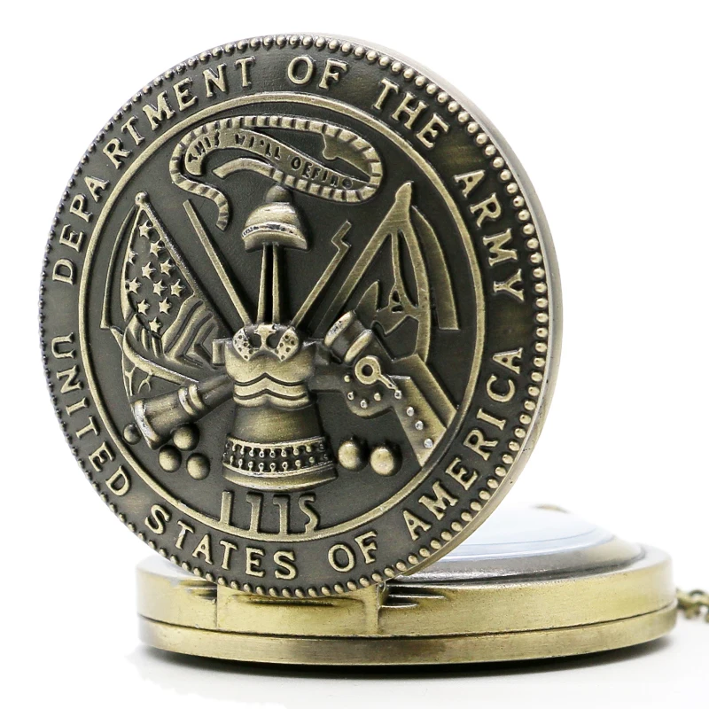 Винтажные бронзовые армейские кварцевые карманные часы с цепочкой в стиле