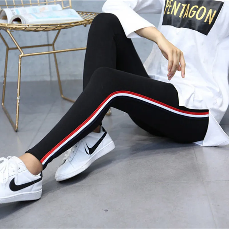 High Quality Cotton Leggings Side Stripes Women Casual Legging Pants High Waist Fitness Leggings Plump Female images - 6