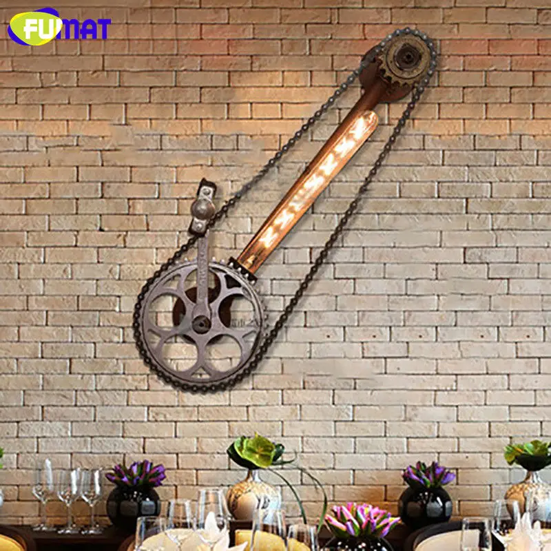 Фумат колеса велосипеда настенные лампы чердак промышленные железные цепи