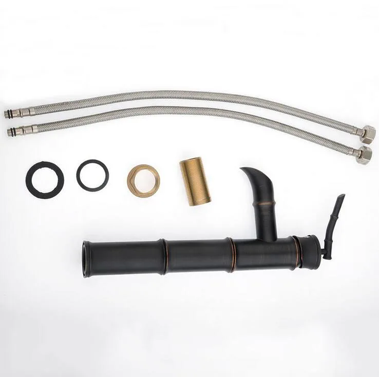 Черный смеситель для раковины в античном медном бамбуковом стиле ретро с одним