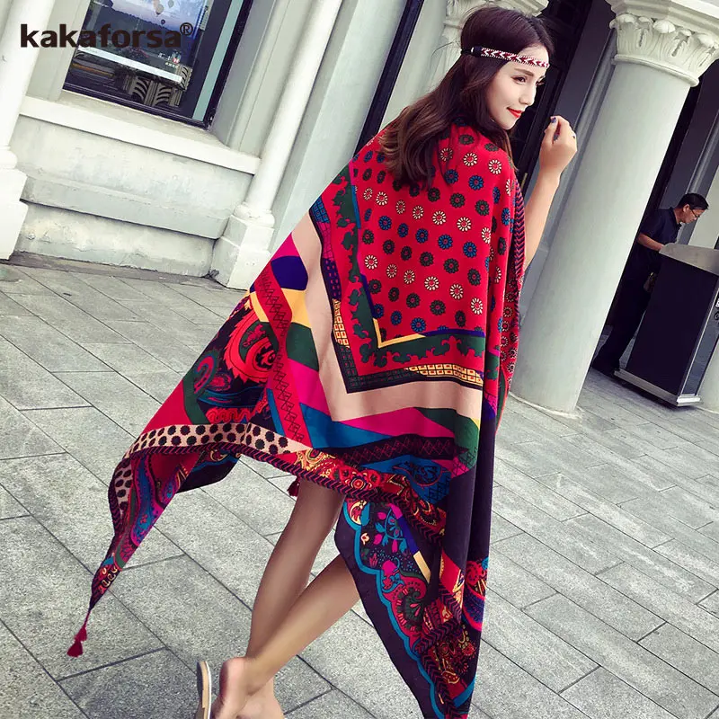 Red Kakaforsa, новинка, летнее пляжное покрытие, винтажное парео, прямоугольное саронг, купальник, бикини, накидка, Осеннее пляжное саронг, коврики - Цвет: Red
