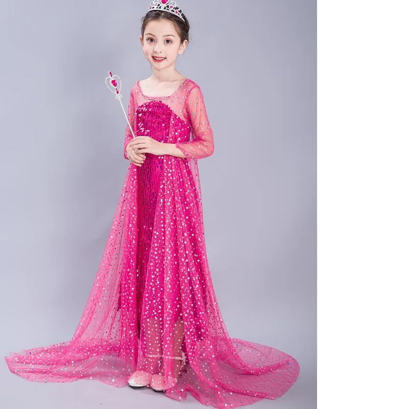 Детский костюм принцессы для косплея Снежная королева 2 синие сетчатые платья с