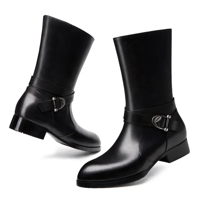 Модные Дизайнерские мужские длинные ботинки до середины икры из натуральной