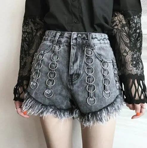 Женские шорты джинсовые потертые Stonewash металлический круг винтажные модные