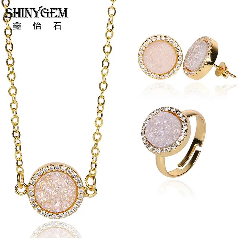 Комплект из колье серёг и кольца с фианитом 10 мм | Украшения аксессуары