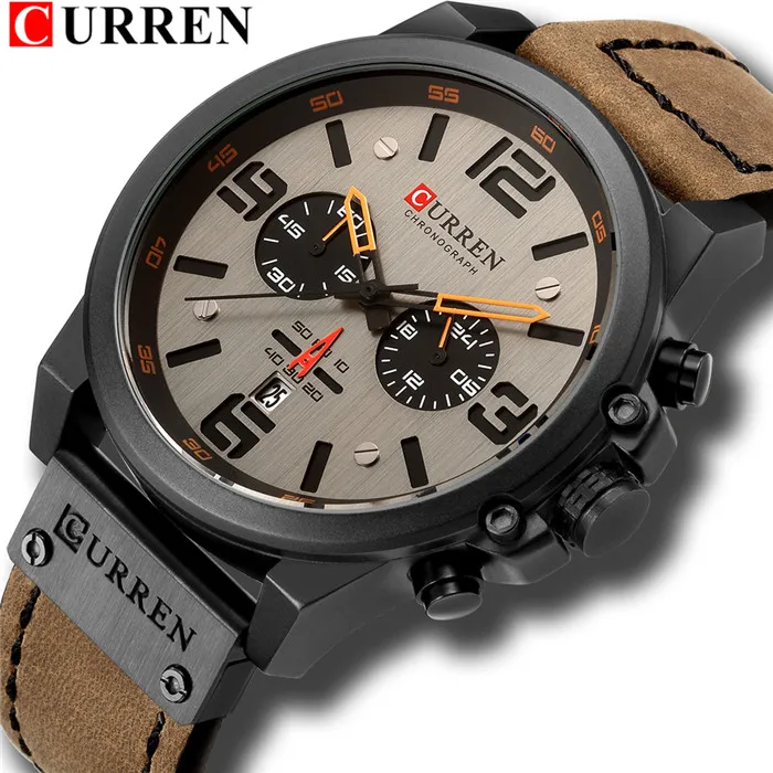 brown black brown CURREN новые роскошные кварцевые мужские часы модные водонепроницаемые наручные часы с хронографом кожаные военные часы с дисплеем даты красные - Цвет: brown black brown