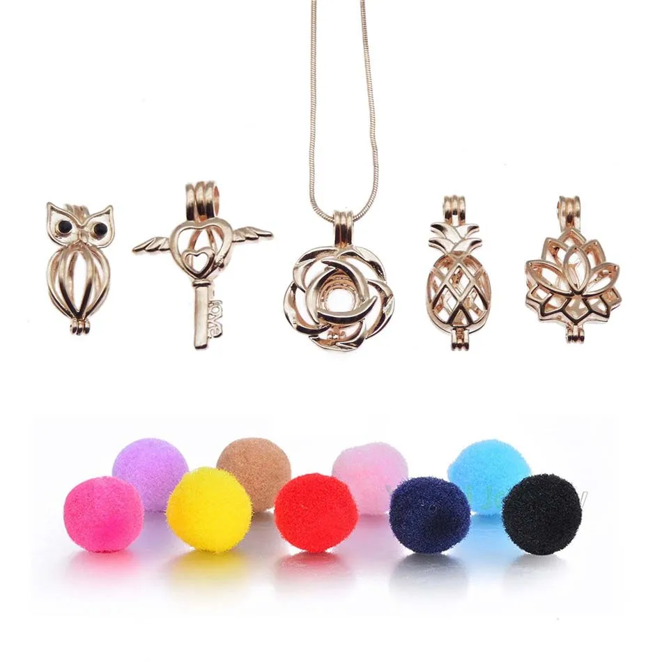 

Diversified Felt Glow Balls Lava Stone Aromatherapy Rose Gold Necklaces Locket Perfume Essential Oil Diffuser Necklace