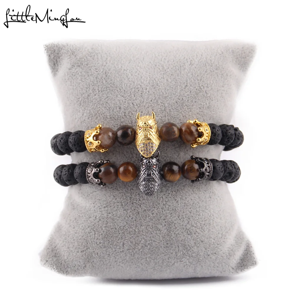 Маленький MingLou роскошный паве CZ Спартанский воин шлем и Корона браслет мужские