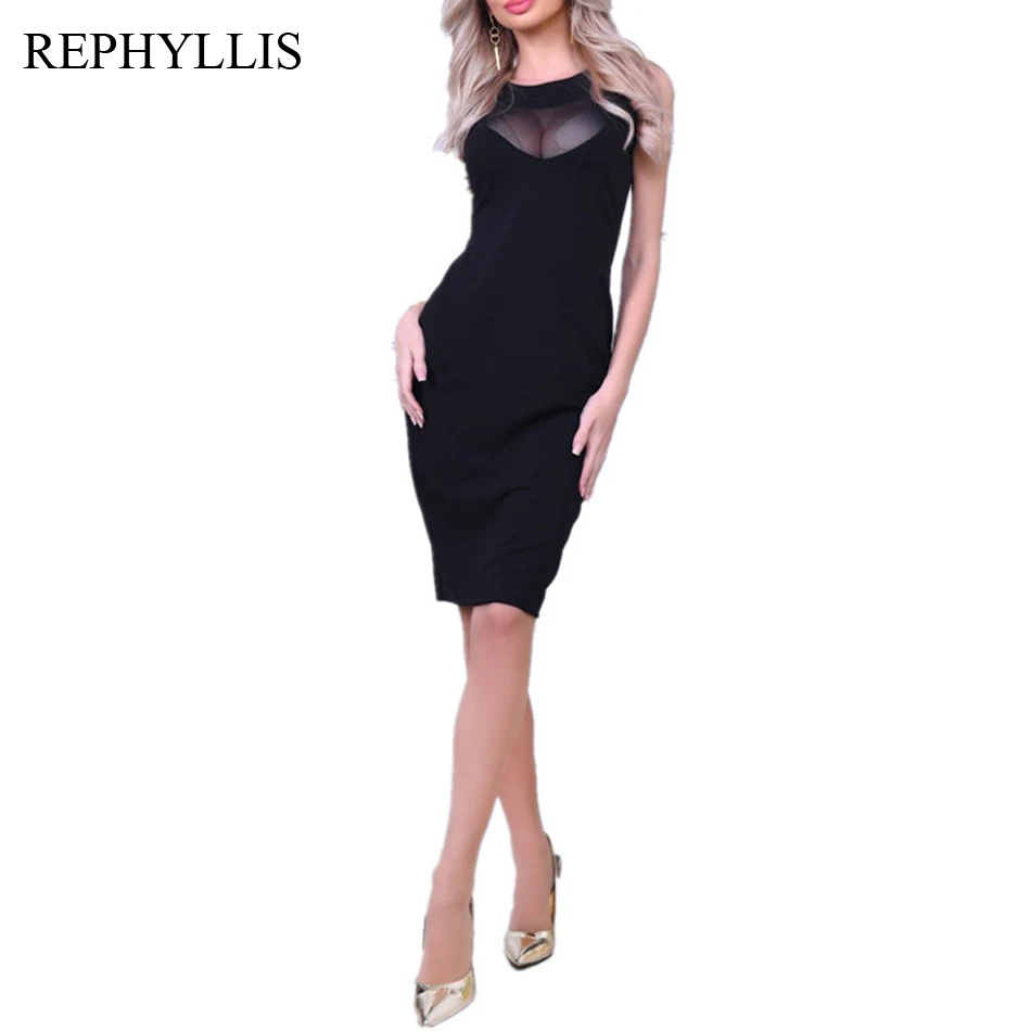 

REPHYLLIS Women Sexy O Neck Sleeveless Hollow Out Slim Bodycon Fashion Patchwork Night out Club Beach Party Pencil Dress