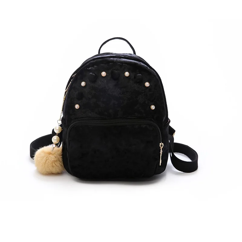 Бархатный женский мини-рюкзак для девочек-подростков Mochila Escolar, женский рюкзак, Студенческая маленькая сумка для книг, школьный рюкзак TAL1267 - Цвет: Черный