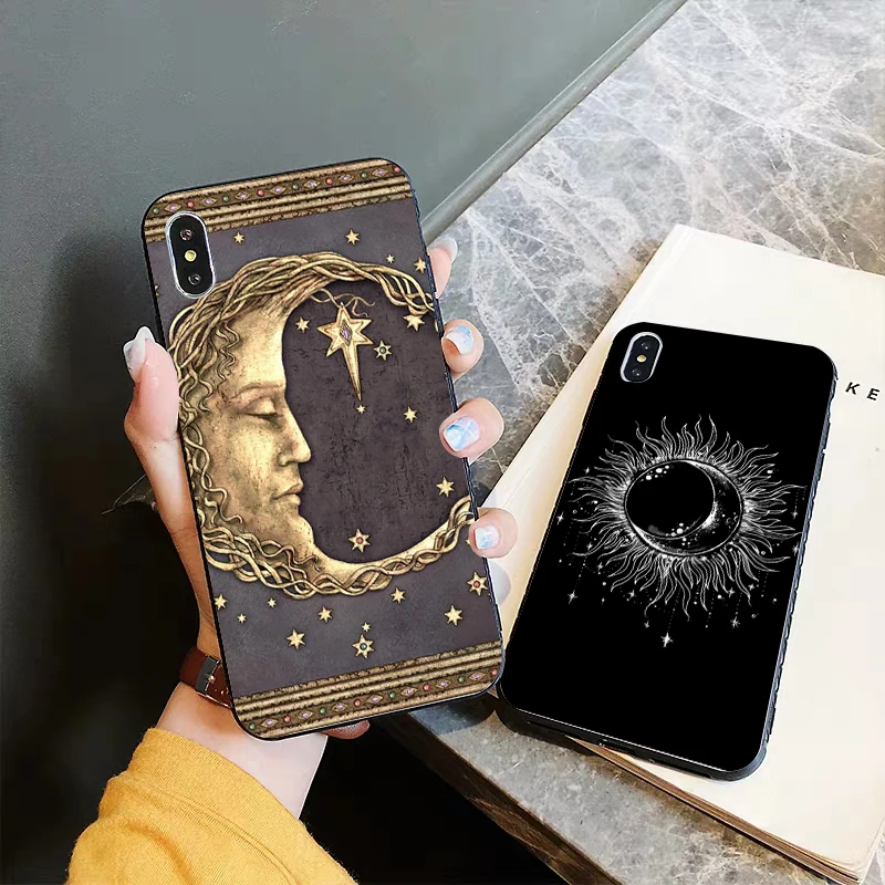 Черный силиконовый чехол Sun and moon для iPhone 5 5S 6 6S Plus 7 8 11 Pro X XS Max XR|Бамперы| |