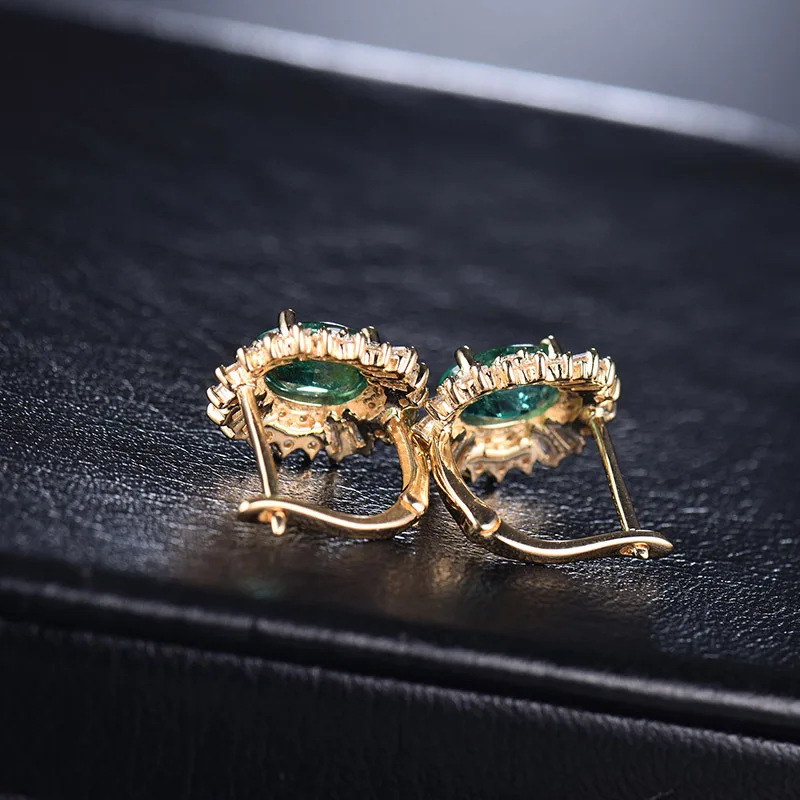 LOVERJEWELRY, модные изумрудные серьги для женщин, Настоящее 18 К желтое золото, 1.48ct, натуральный изумруд, драгоценный камень, бриллианты, женские серьги, подарок