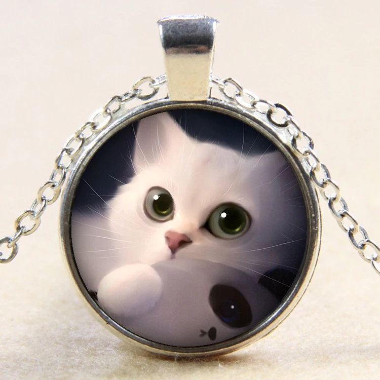 Лидер продаж Красота прекрасные кошки 25 мм стекло ожерелье с кабошоном ручная