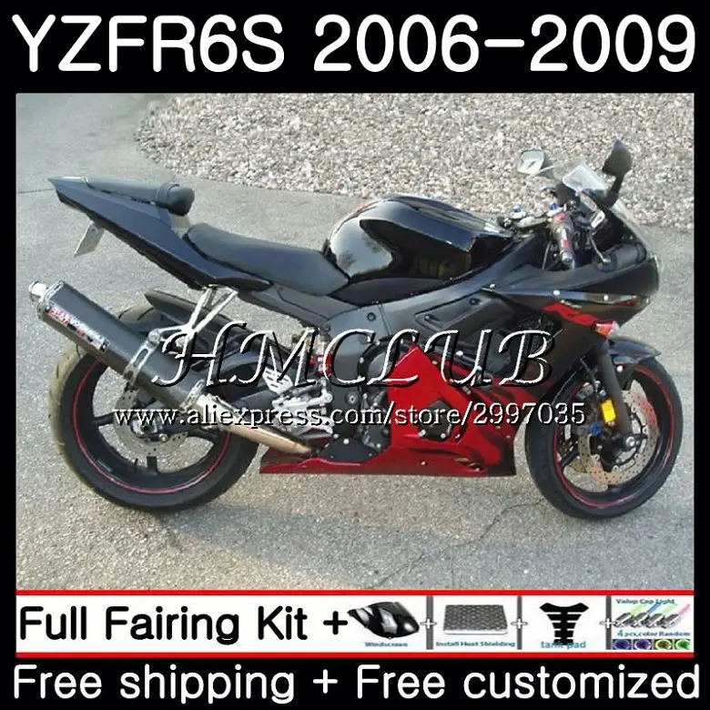 

Bodys For YAMAHA YZF 600 YZF600 YZF R6S 2006 2007 2008 2009 23HC.0 YZF-600 YZFR6S YZF-R6S 06 07 08 09 Fairing Kit Red flames blk