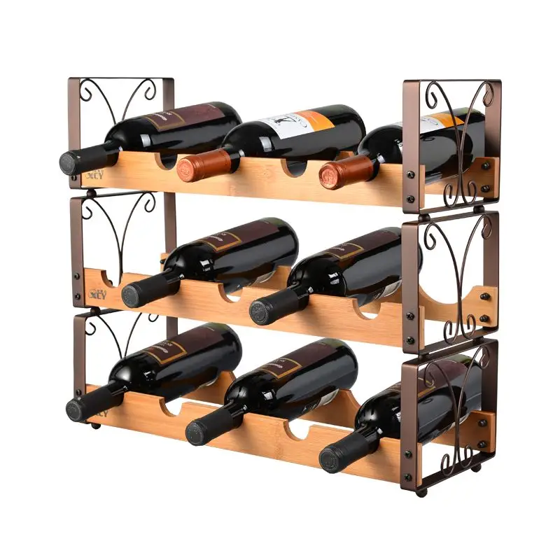 Металлическая сборная четырехуровневая железная стойка с деревянным винным