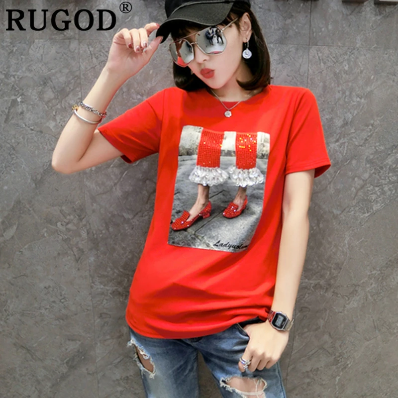 RUGOD модная забавная обувь принт женские футболки Короткие рукава уличная одежда