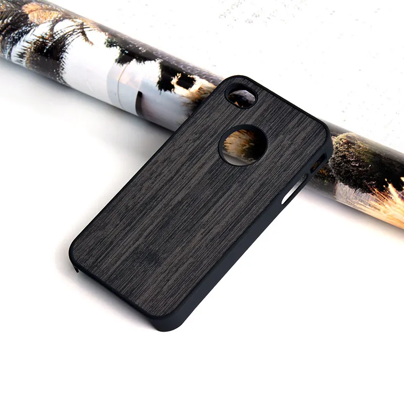 Black Чехол для iphone 4 4s funda деревянный бамбуковый узор Кожаный жесткий пластиковый классический винтажный Чехол для телефона для iphone 4s чехол - Цвет: Black