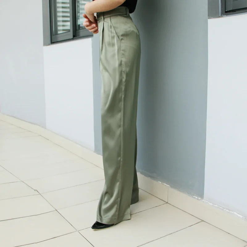 Высокая талия повседневные женские широкие брюки с карманами летние длинные для