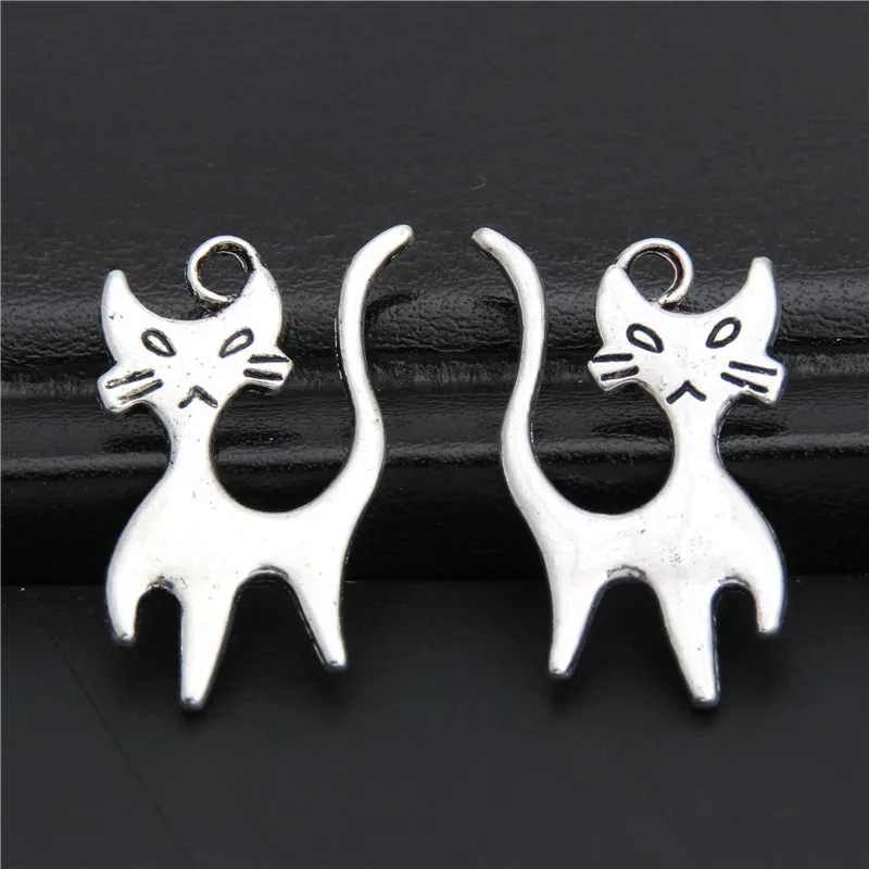 

25 шт., тибетский серебристый цвет Подвески в виде кошек для изготовления ювелирных изделий, браслетов, рукоделия, A2944