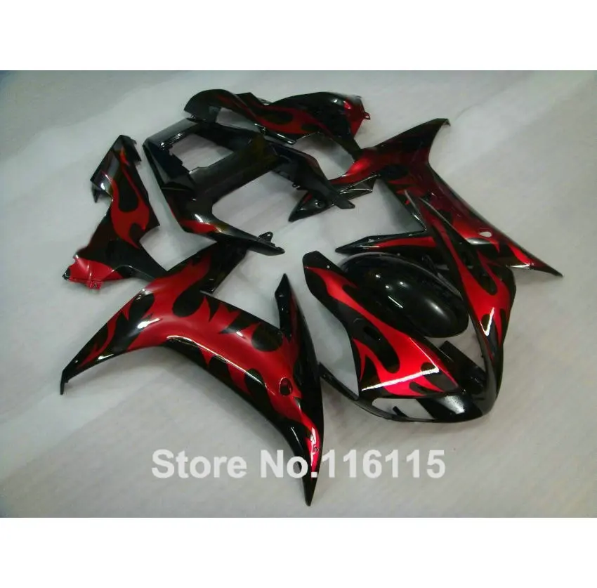Высокое качество ABS обтекатель комплект для YAMAHA R1 2002 2003 Красный Пламя в черный