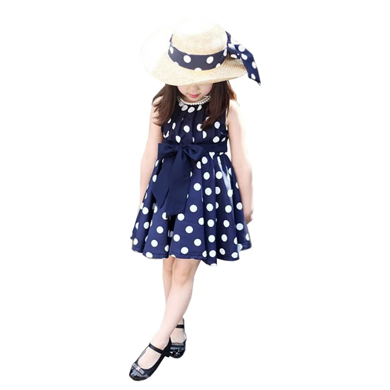 2018 милое платье в горошек для девочек детское платье-пачка без рукавов одежда