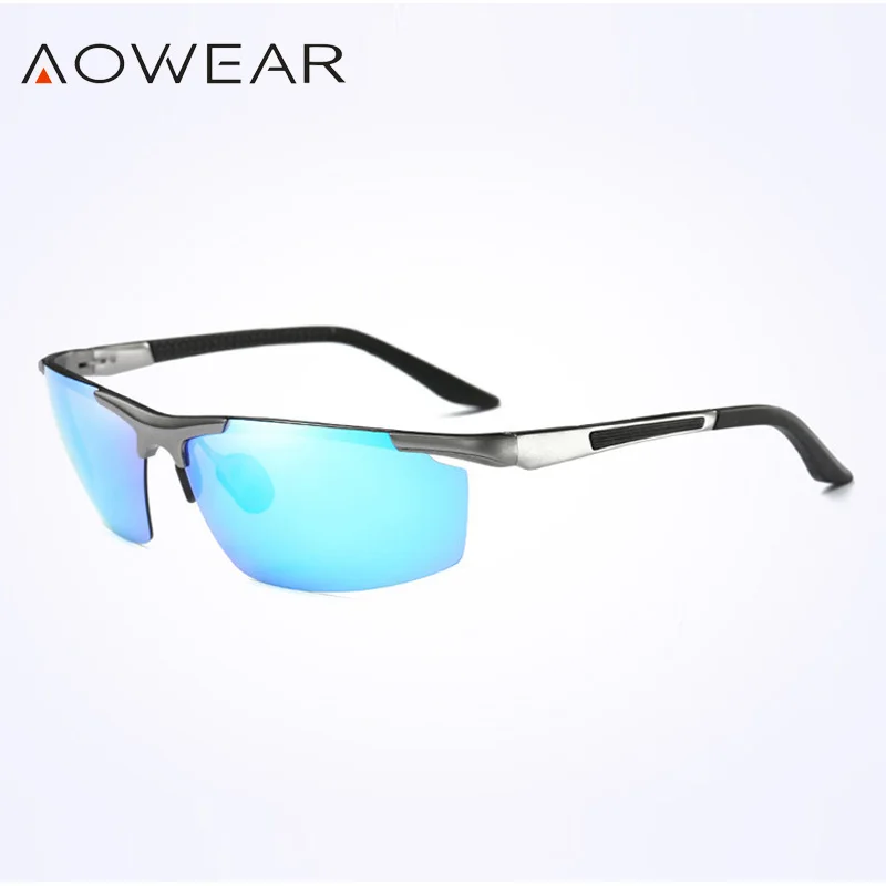 AOWEAR, Роскошные, алюминиево-магниевые солнцезащитные очки, мужские, поляризационные, для спорта, ночного, желтого цвета, для вождения, зеркальные, солнцезащитные очки для мужчин, аксессуары A51 - Цвет линз: C3 Silver Blue