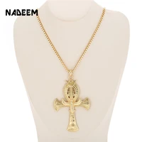 ancient ankh cross of horus egyptian jewelry male eagle snake design pendant necklace gold color hip hop chain necklace men