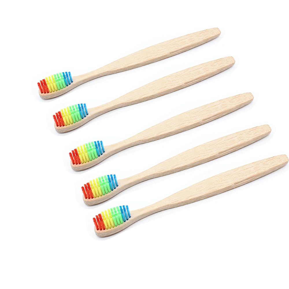 10 шт. цветная деревянная Радужная бамбуковая зубная щетка мягкая щетина для