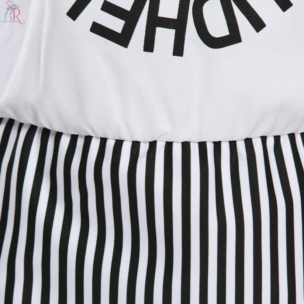 2015 Весенняя Летняя Мода Серое И Белое Полосатое Миди Платье С Рисунком Букв|blouse