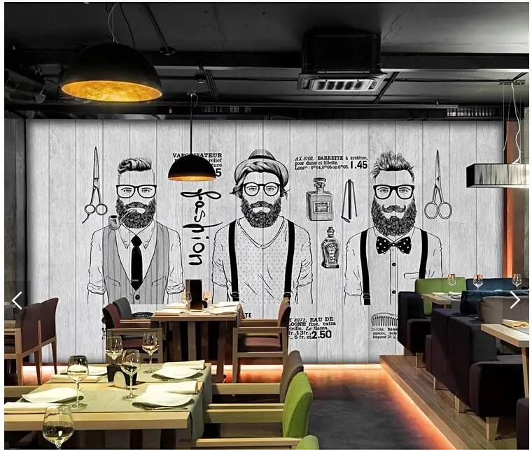 Custom Vintage 3D Barber Shop Wallpaper Wood Board Salon Mural For Living Room Sofa Background Home Decor papel de parede | Обустройство