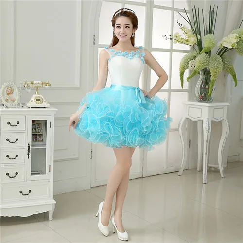 Женское Короткое платье до колен небесно-голубое для подружки невесты банкета