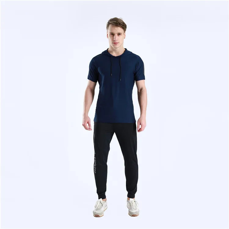 Men Running Hoodie Shirts Fitness Sweatshirt Quick-dry Jersey Gyms Clothing Short Sleeve Training Top Male Sports T Shirt