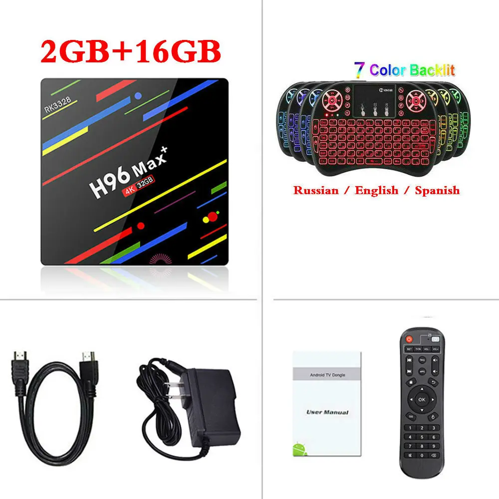 2GB16GB Backlit i8 4 ГБ ОЗУ 64 Гб ПЗУ 4K Smart tv Box Android 9,0 H96 MAX Plus RK3328 телеприставка 2,4/5G wifi H96Max+ Youtube медиаплеер 2G16G - Цвет: 2GB16GB Backlit i8