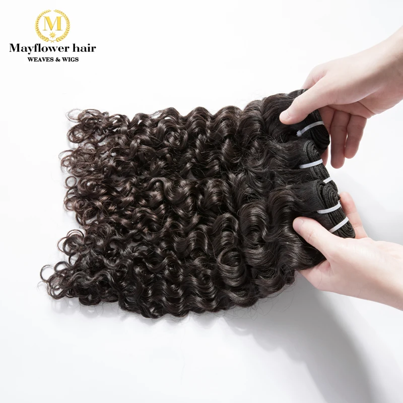 

Mayflower 3/4 Bundles 100% Virgin Malaysian hair with 4x4" Swiss lace closure Italian curl Natural color no tangle no shedding