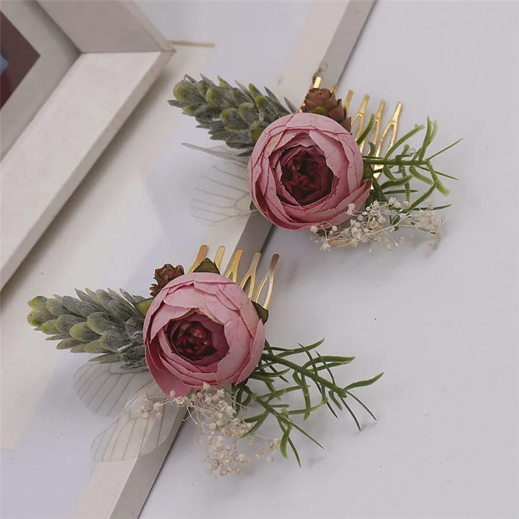 

Vintage Hair Holder Golden Leaf Bridal Rhinstone Ornament Simple Hair Comb Set Wedding Dress Hair Accessories Hair Styling